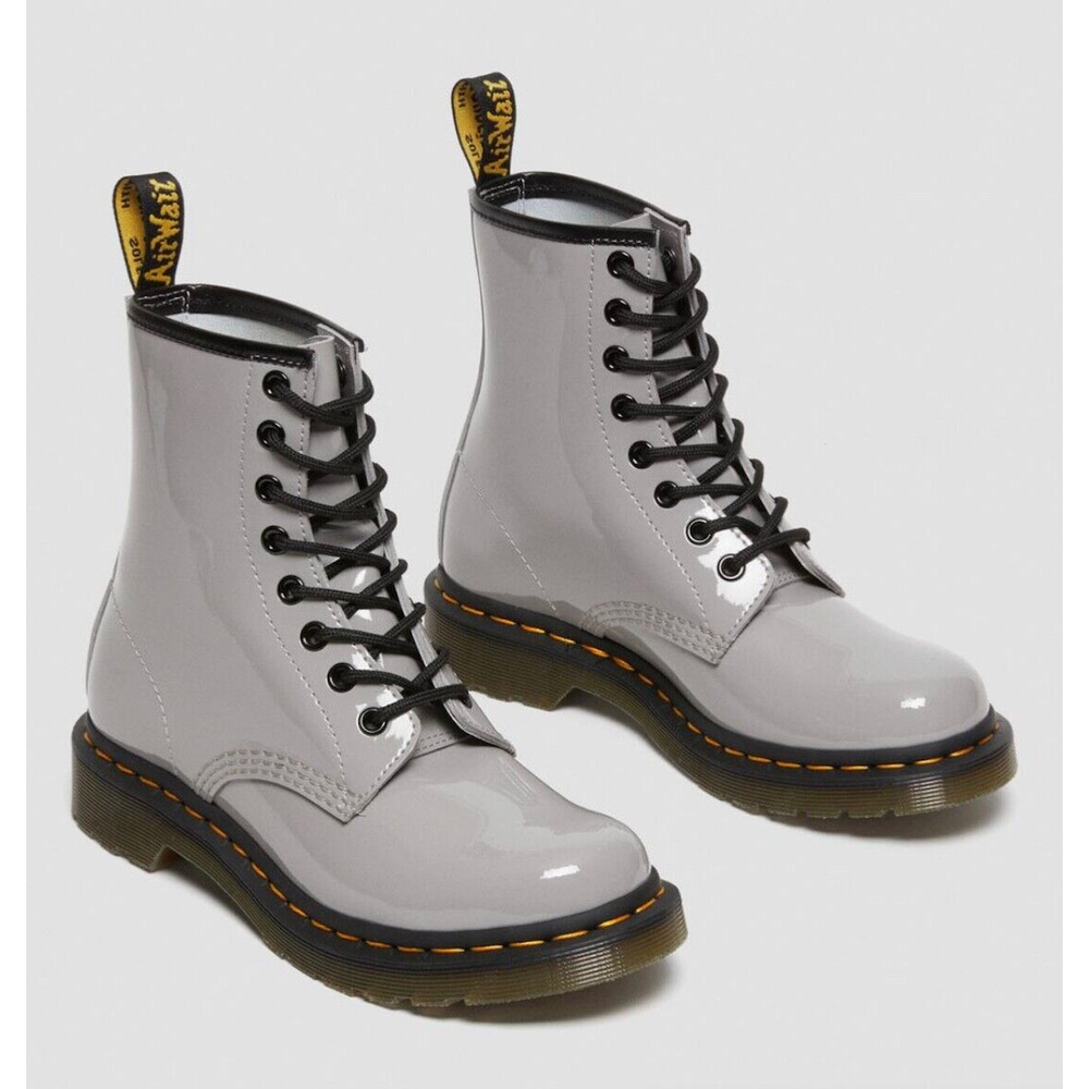 Nib Dr. Martins Patent Leather Combat Boots Gray Us 9